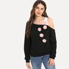 Shein Asymmetrical Neck Floral Decoration Sweatshirt
