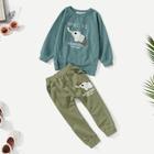 Shein Toddler Boys Elephant Print Fringe Detail Sweatshirt With Pants