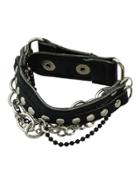 Shein Black Braided Metal Chain Pu Leather Wrap Bracelet
