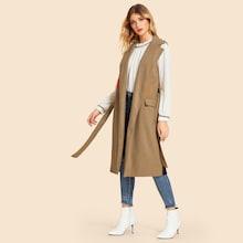Shein Color Block Belted Sleeveless Coat