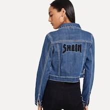 Shein Embroidered Back Crop Denim Jacket