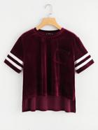 Shein Varsity Striped Sleeve Staggered T-shirt