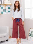 Shein Solid Color Pullover & Plaid Pants Pj Set