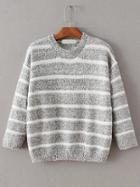 Shein Grey Contrast Striped Crew Neck Sweater
