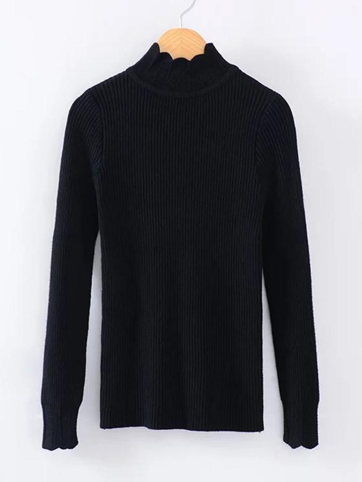 Shein Scalloped Shaped Crew Neck Slim Fit Knitwear