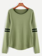 Shein Army Green Varsity Stripe T-shirt