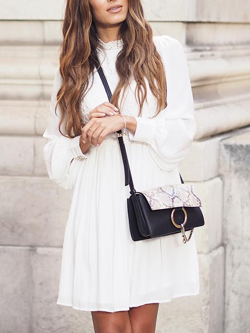 Shein White Lace Embroidered Button Cuff Dress