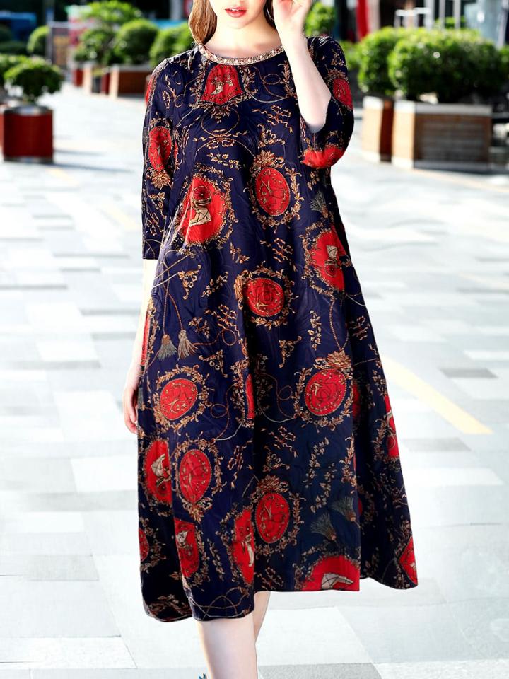 Shein Vintage Print Jacquard Shift Dress