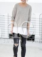 Shein Grey Round Neck Color Block Ruffle T-shirt