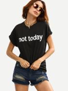 Shein Crew Neck Letters Print Cuffed Sleeve T-shirt