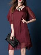 Shein Burgundy Batwing Sleeve Shift Dress