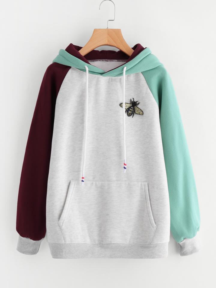 Shein Patch Detail Contrast Raglan Sleeve Hoodie