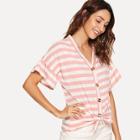 Shein Knot Detail Striped T-shirt