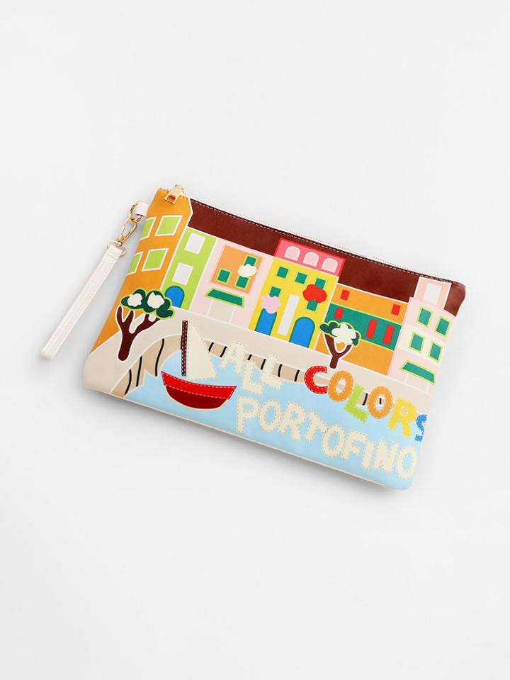 Shein Cartoon Print Pu Clutch Bag