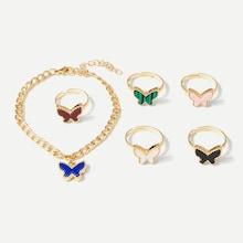 Shein Butterfly Chain Bracelet 1pc & Ring 5pcs