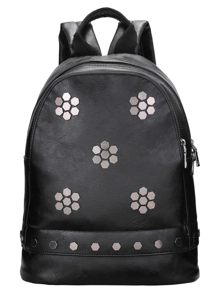 Shein Black Zipper Print Pu Backpack