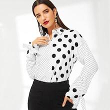 Shein Polka Dot Knot Sleeve Drop Shoulder Blouse
