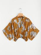 Shein Random Florals Kimono Sleeve Surplice Blouse