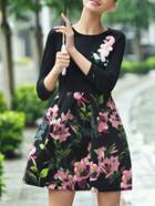 Shein Black Embroidered Print A-line Dress