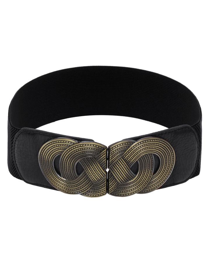 Shein Braided Metal Interlock Buckle Black Wide Elastic Belt