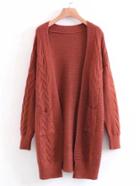 Shein Open Front Longline Cable Knit Cardigan