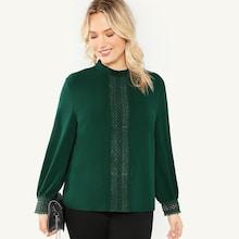 Shein Plus Lace Applique Mock Neck Blouse