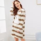 Shein Bear Embroidered Striped Plush Dress