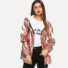 Shein Transparent Panel Insert Metallic Hoodie Rain Coat