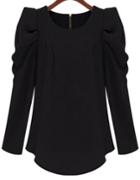 Shein Black Puff Sleeve Zipper Slim Blouse