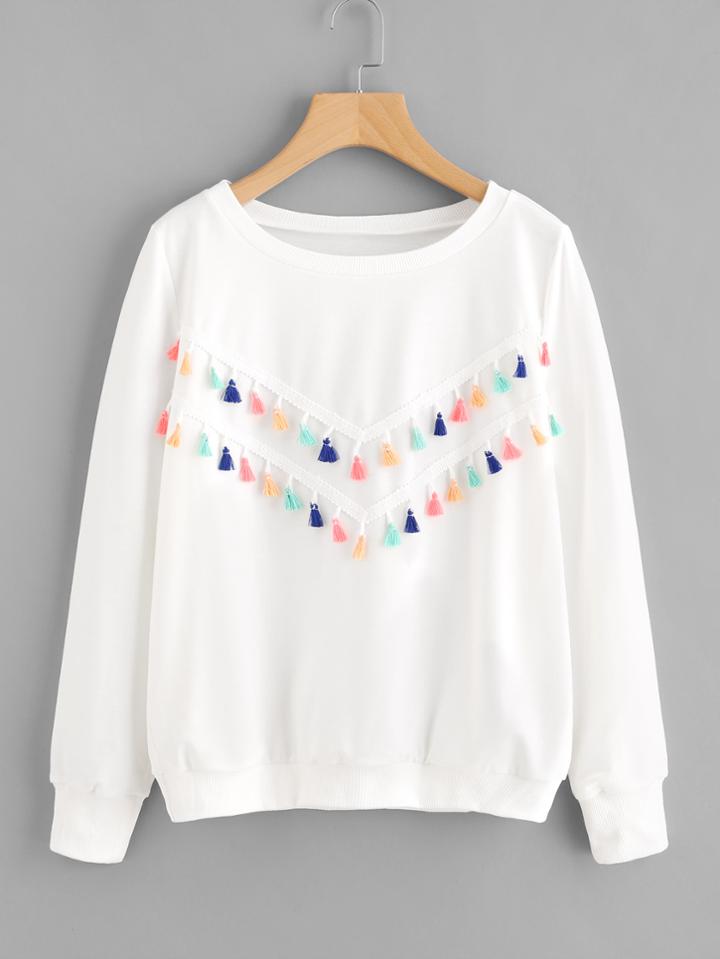 Shein Colorful Fringe Trim Sweatshirt