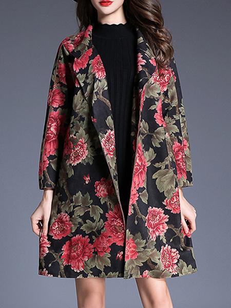 Shein Multicolor Lapel Flowers Print Coat