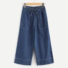 Shein Denim Drawstring Waist Wide Leg Pants