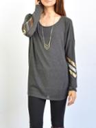 Shein Dark Grey Round Neck Sequined Loose T-shirt