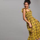 Shein Shirred Panel Plaid Dress With Ruffle Strap