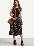 Shein Feather Print Elastic Waist A-line Dress