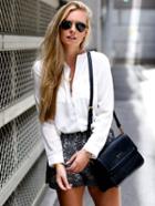 Shein Revere Collar Pocket Front Chiffon Blouse
