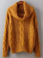 Shein Yellow High Neck Cable Knit Sweater