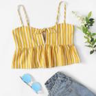 Shein Knot Front Shirred Panel Striped Cami Crop Top