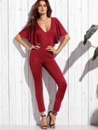 Shein Open Back Cape Sleeve Skinny Jumpsuit