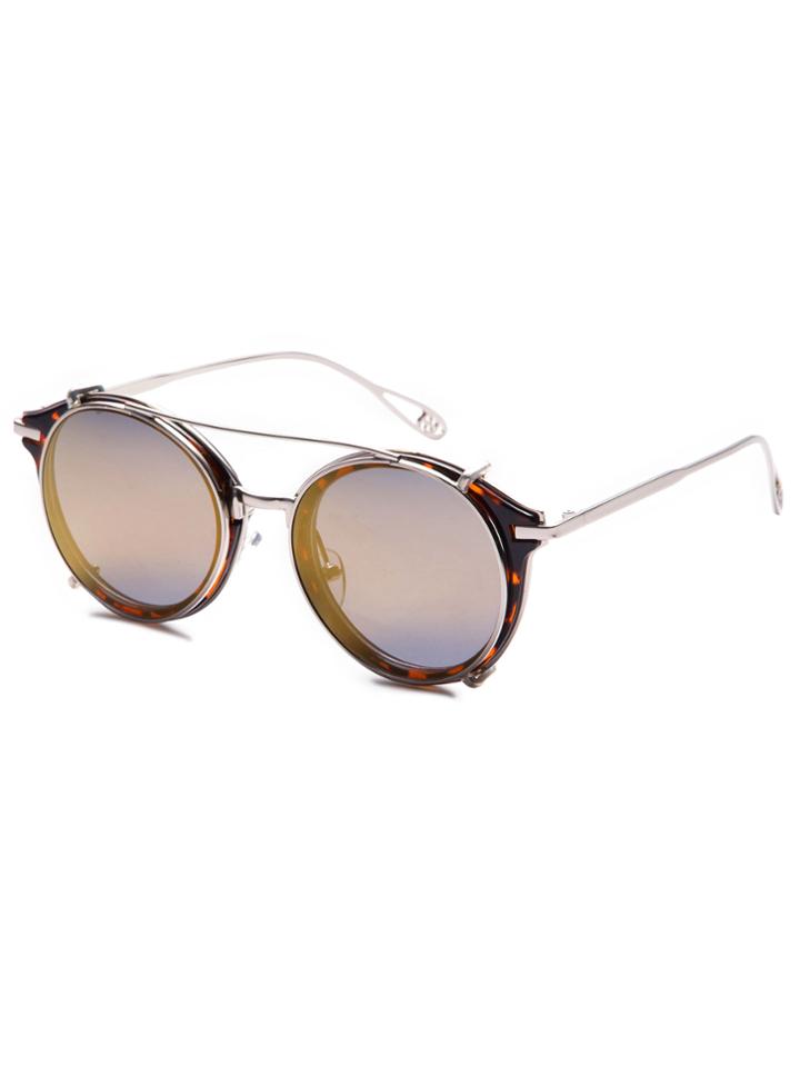Shein Leopard Print Metal Frame Double Bridge Sunglasses