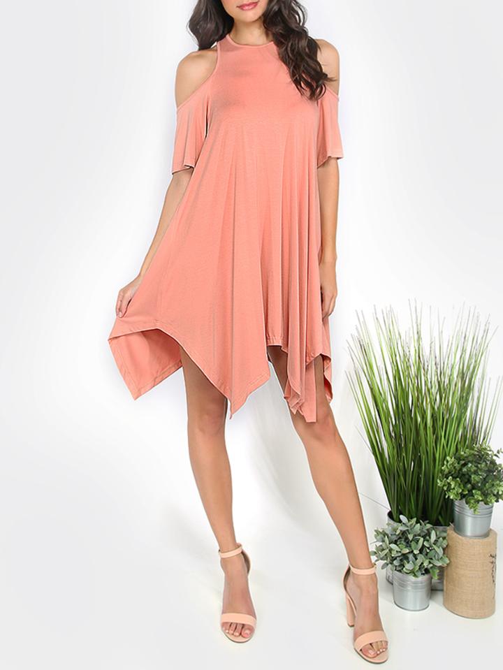 Shein Pink Cut-out Sleeve Casual Shift Dress