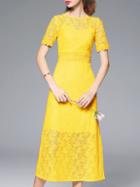 Shein Yellow Lace Split A-line Dress