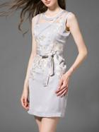 Shein Grey Embroidered Tie-waist Sheath Dress