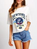 Shein White Crew Neck New York Print T-shirt