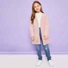 Shein Girls V Neck Faux Fur Hem Coat