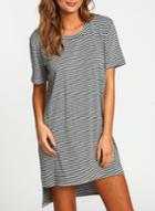 Shein Grey Short Sleeve Striped High Low Dress