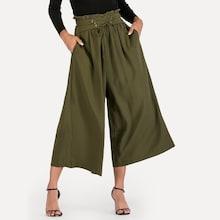 Shein Frill Trim Lace Up Waist Wide Leg Pants