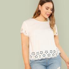 Shein Plus Laser Cut Insert Scallop Trim Top