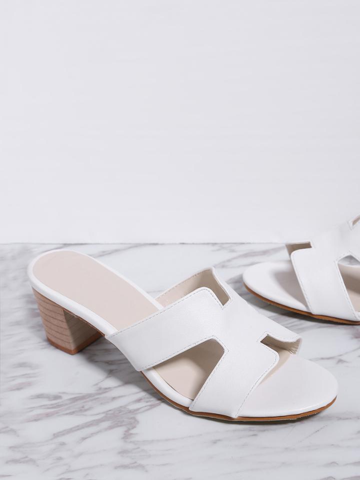 Shein White Cutout Detail Chunky Heeled Sandals