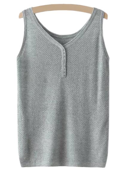 Shein Grey V Neck Buttons Camis Top